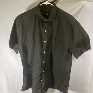 Structure Reg Fit Button Up Shirt Men's Large Short Sleeve Forest Green Cotton